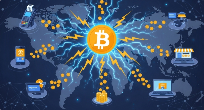Illustration of Bitcoin enabling instant payments Illustration of Bitcoin enabling instant payments
