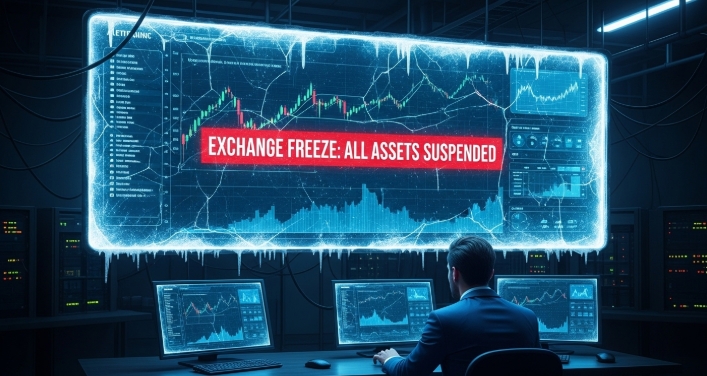 cryptocurrency exchange dashboard with account freeze notification