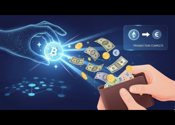 illustration of converting crypto into local currency for spending