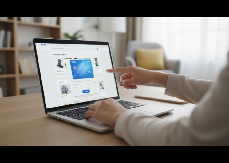 Person using a virtual card for online shopping