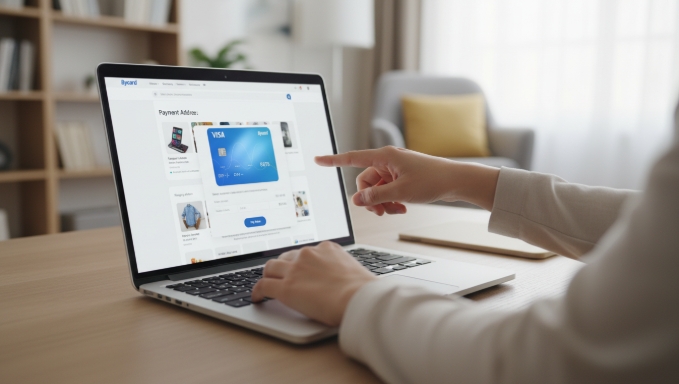 Person using a virtual card for online shopping