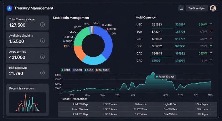 Business dashboard showing treasury management in stablecoins
