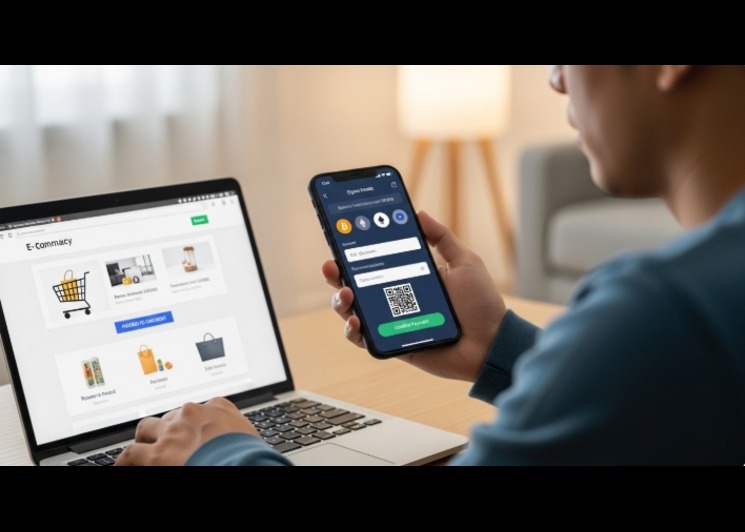 Person making a crypto payment online using a digital wallet