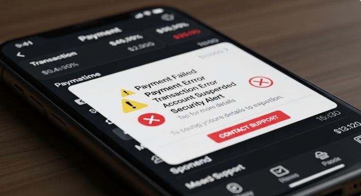 digital payment alert showing potential transaction issue