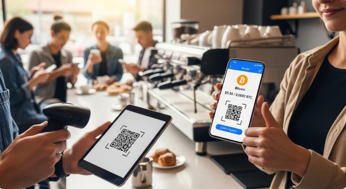 Customer using Bitcoin for everyday purchases